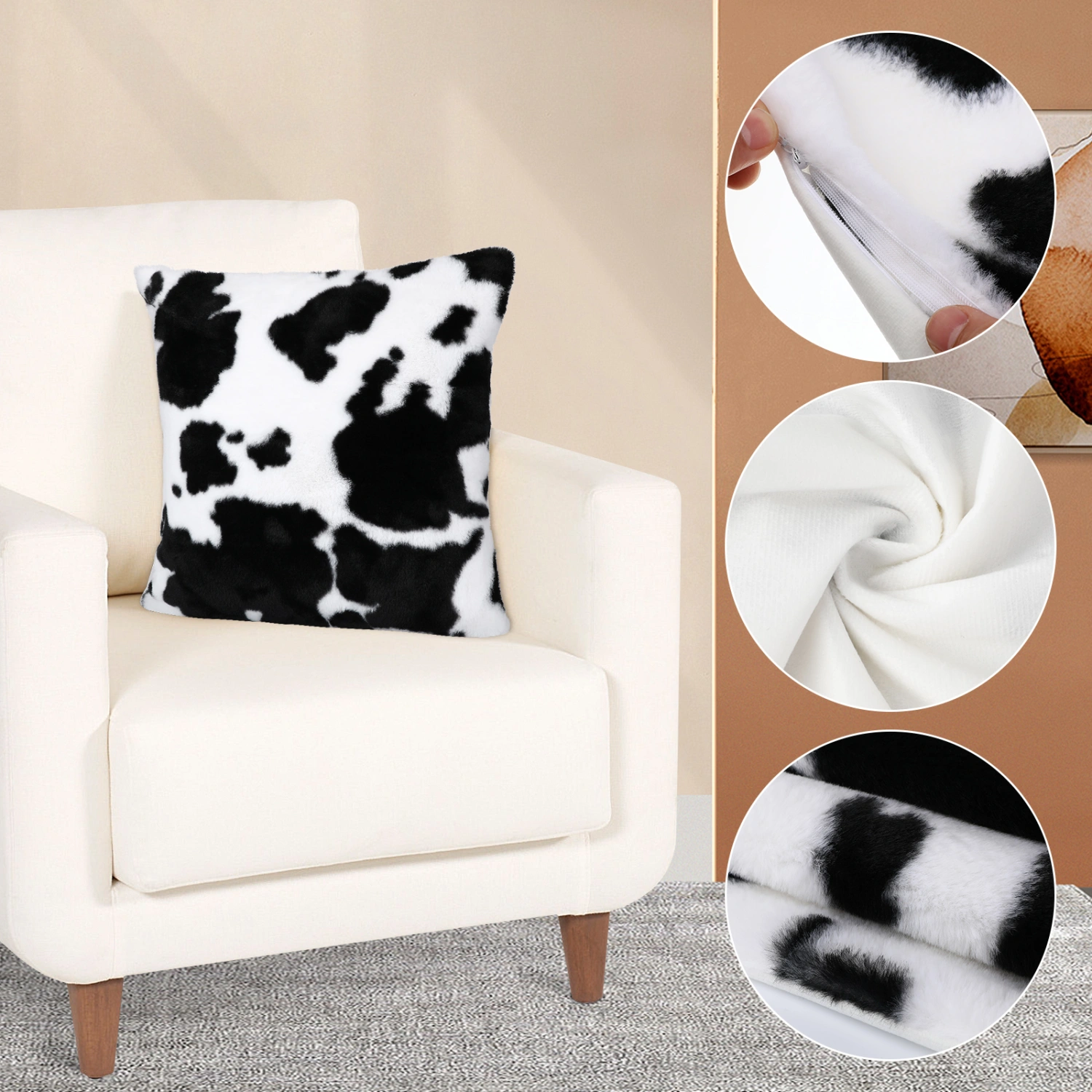 1pc Plush Throw Pillow Cover Household Car Pillow Case Square Pillow Cover Decorative Throw Pillow Case