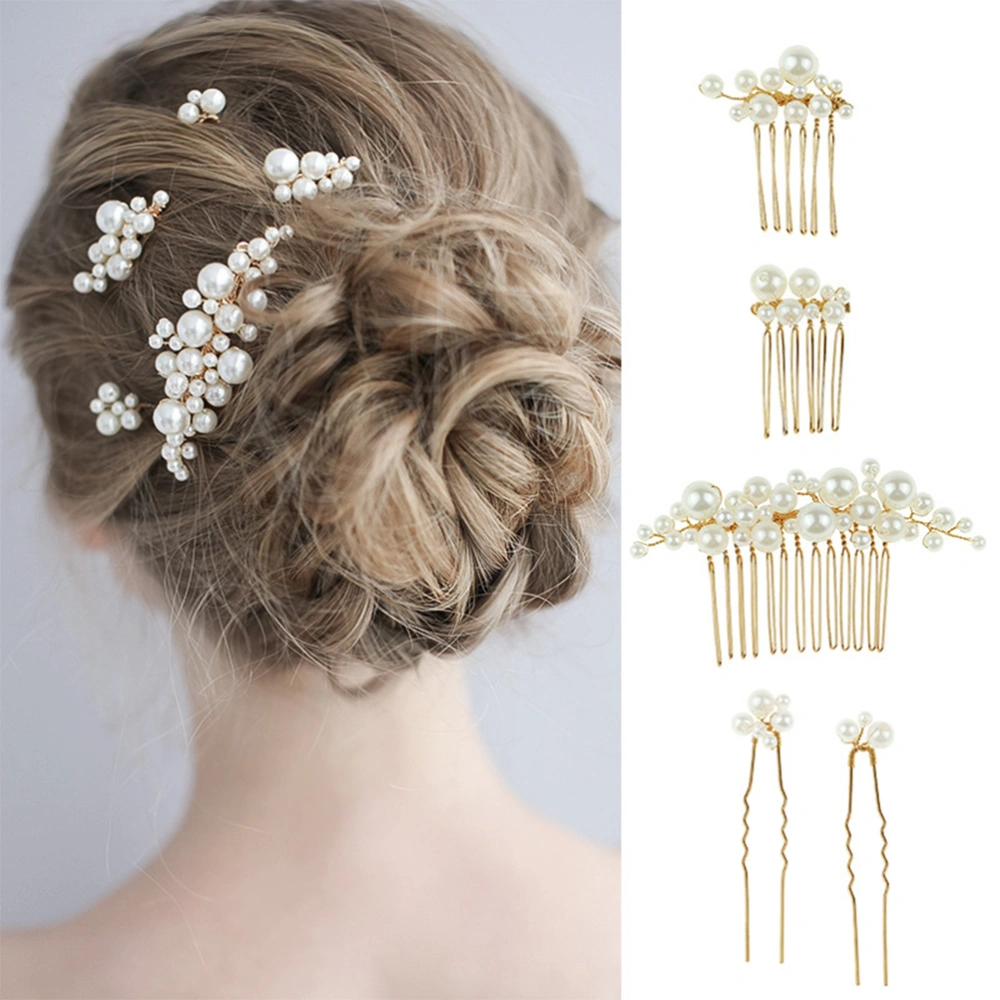 1 Set Pearl Hair Comb Hair Fork Elegant Hair Side Comb Hairpin Wedding Headdress