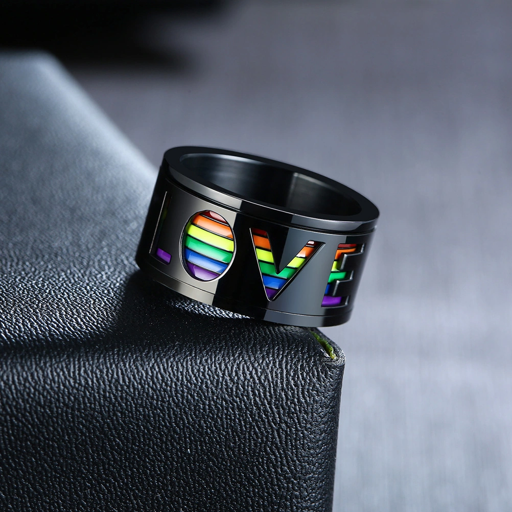 Stainless Steel Rainbow Ring LOVE Rotating Ring Delicate Ring for Wearing Use (American Standard Circumference No.10)