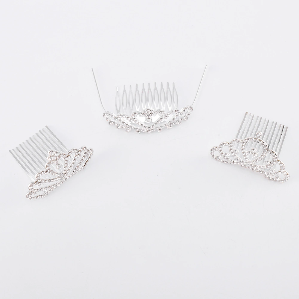 3pcs Kids Hair Comb Delicate Headwear Crown Headdress Photography Props Party Rhinestone Hair Crown Hair Accessories for Birthady (3 Patterns)