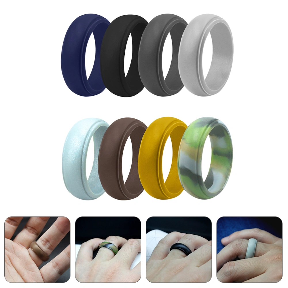 8pcs Colorful Rings Sports Silicone Flexible Finger Rings Outdoor Jewelry