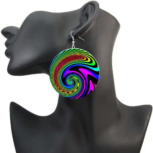 Trippy Rainbow Earrings Pride Spiral Rave Festival Wild Colorful