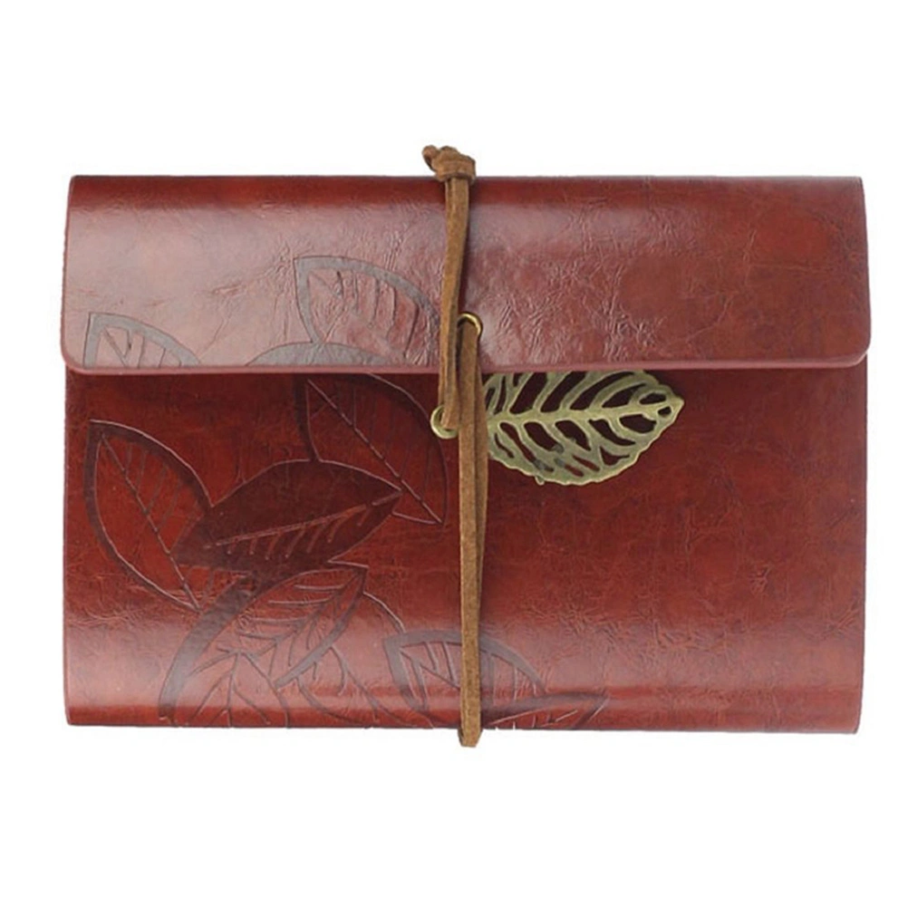Vintage Style Leaf Leaves Pattern PU Cover Loose-leaf String Bound Blank Notebook Notepad Travel Journal Diary Jotter - Size S (Dark Red)