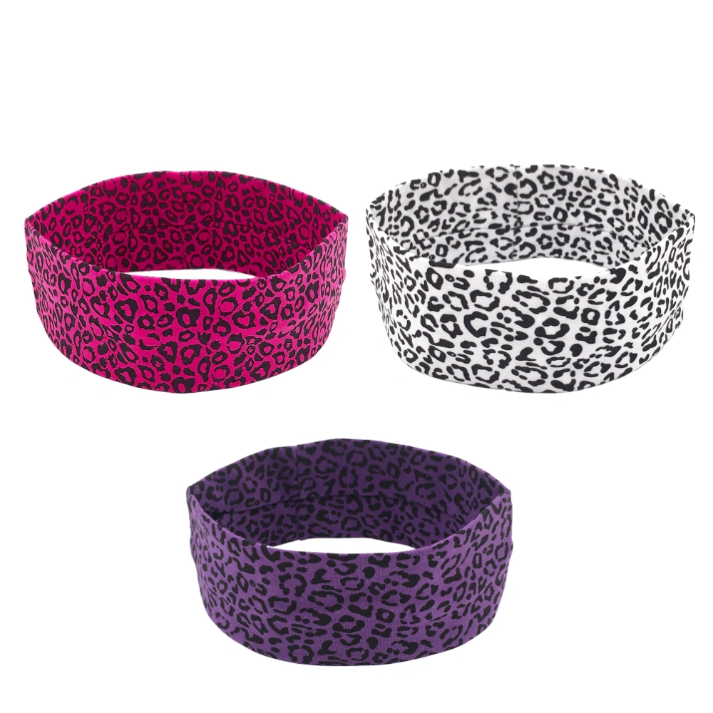 3Pcs Sports Headband Women Yoga Headwrap Leopard Hair Hoops Fitness Hair Band Rosy Dark Purple Red