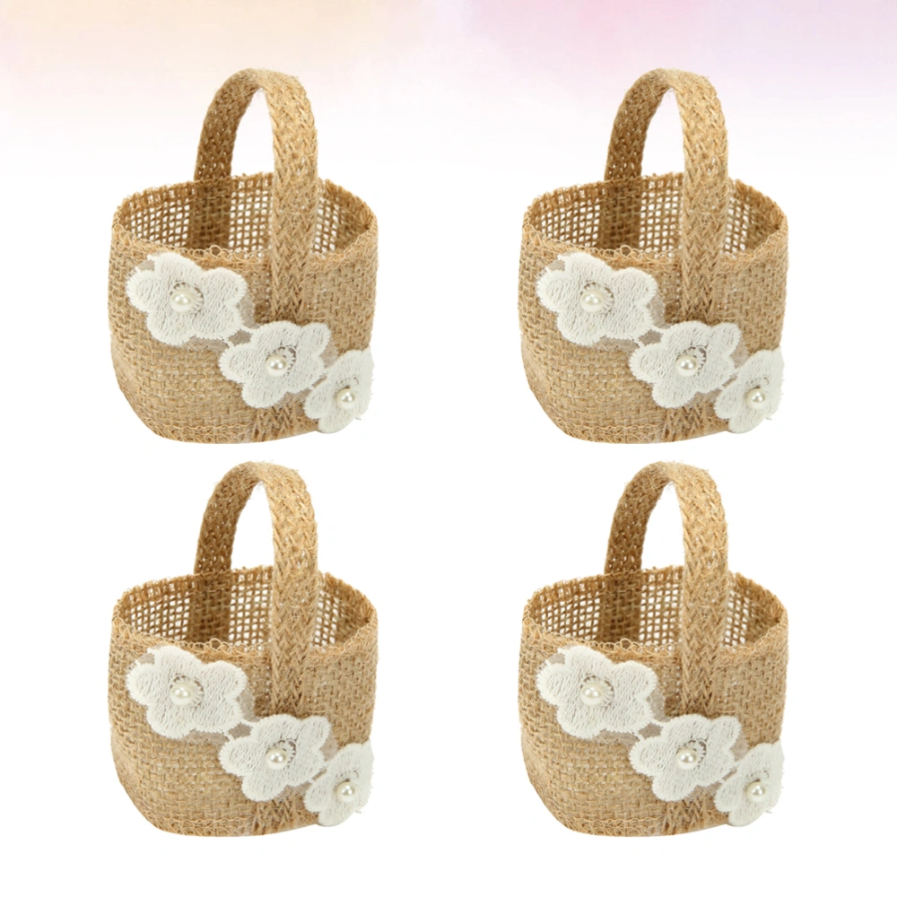 4pcs Creative Flower Linen Basket Romantic Candy Storage Holder Flower Basket Wedding Party Basket