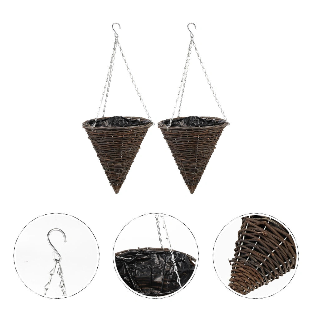 2Pcs Pointed Hanging Flower Basket Woven Hanging Flower Arrangement Basket