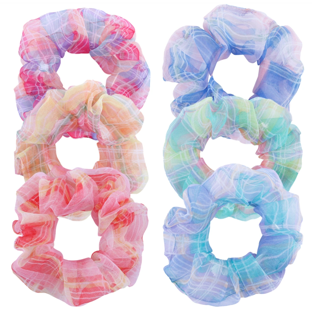 6pcs Net Yarn Hair Scrunchies Fashion Hair Ties High Elastic Ponytail Holders Hair Ropes for Women Girls (Yellow + Red + Green + Blue + Rose Red + Acid Blue)