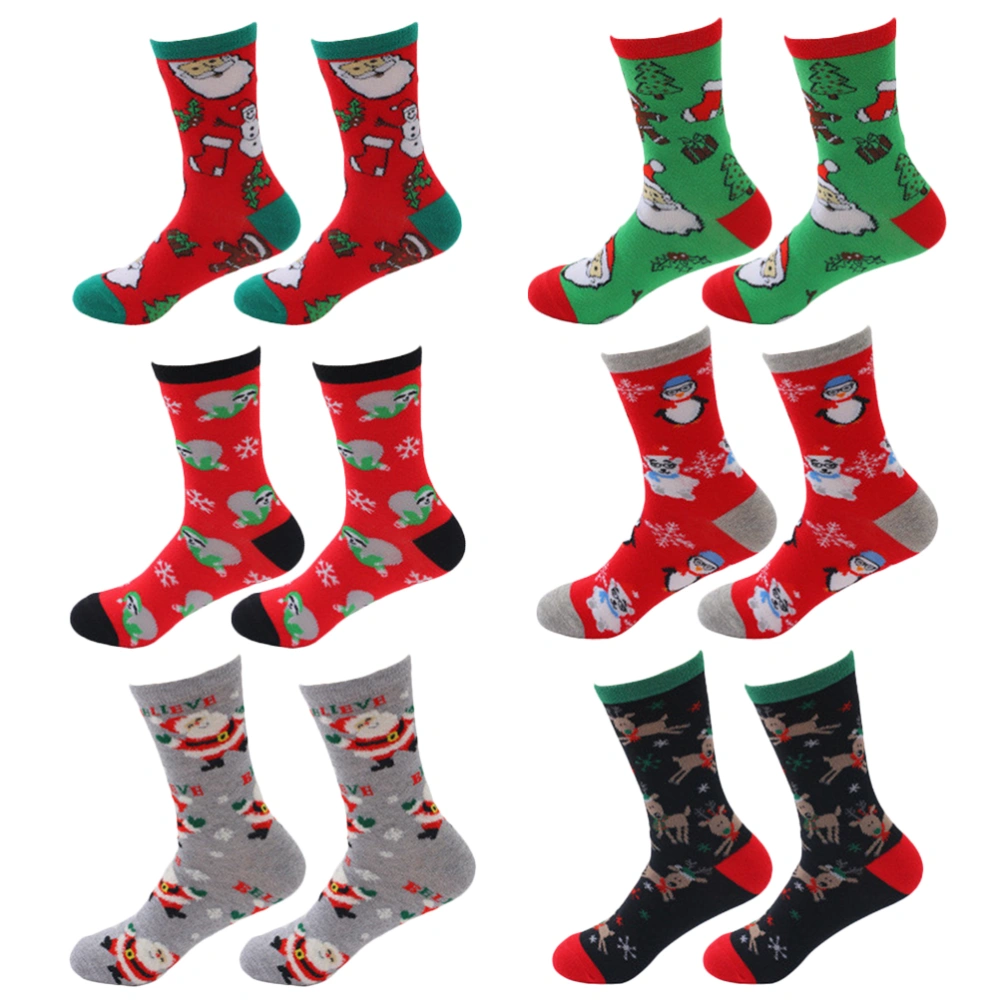 6 Pairs Christmas Middle Tube Stockings Fashion Winter Socks Women Warm Socks