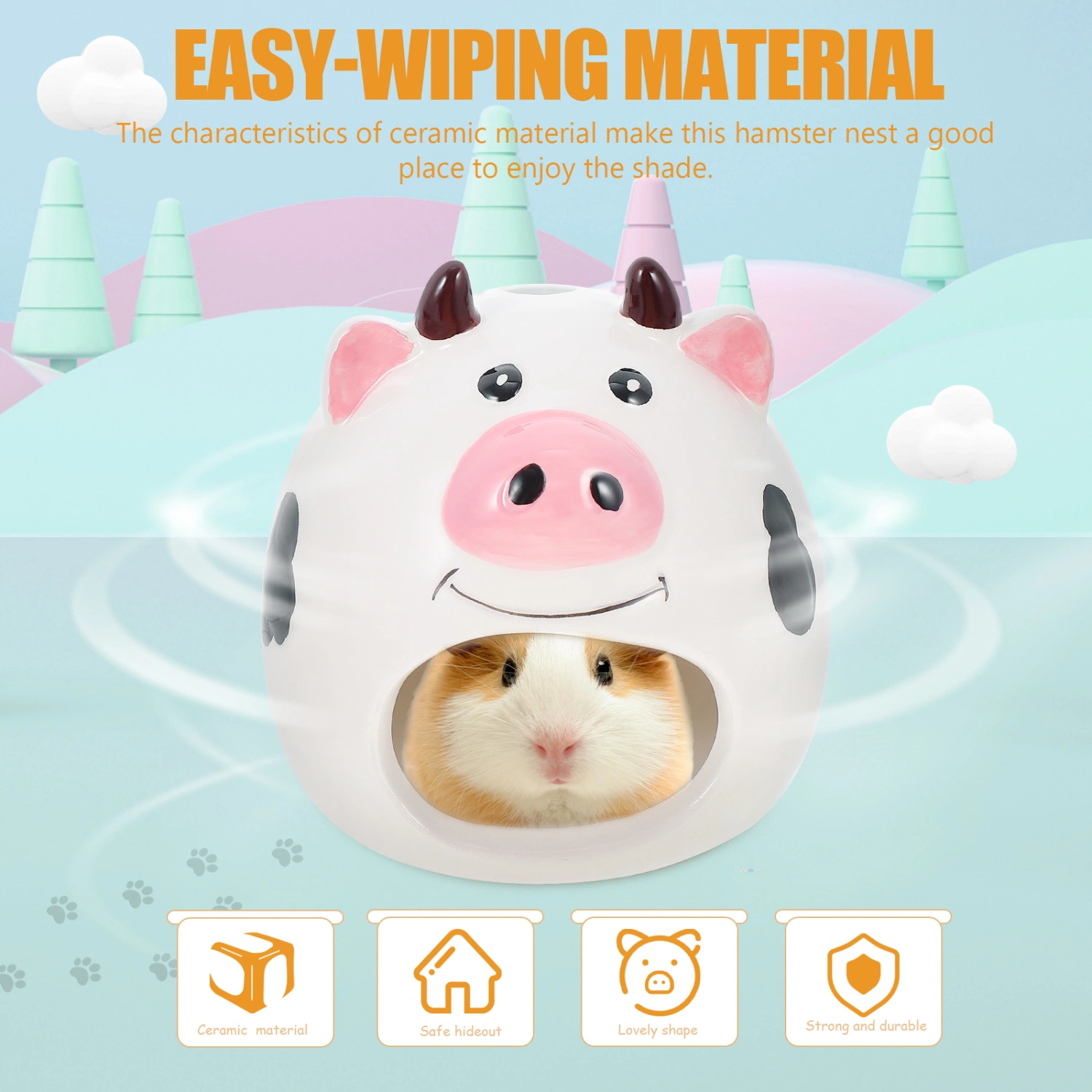Small Hamster Nest Cartoon Cow Shaped Hamster Cage Ceramic Cooling Hamster House