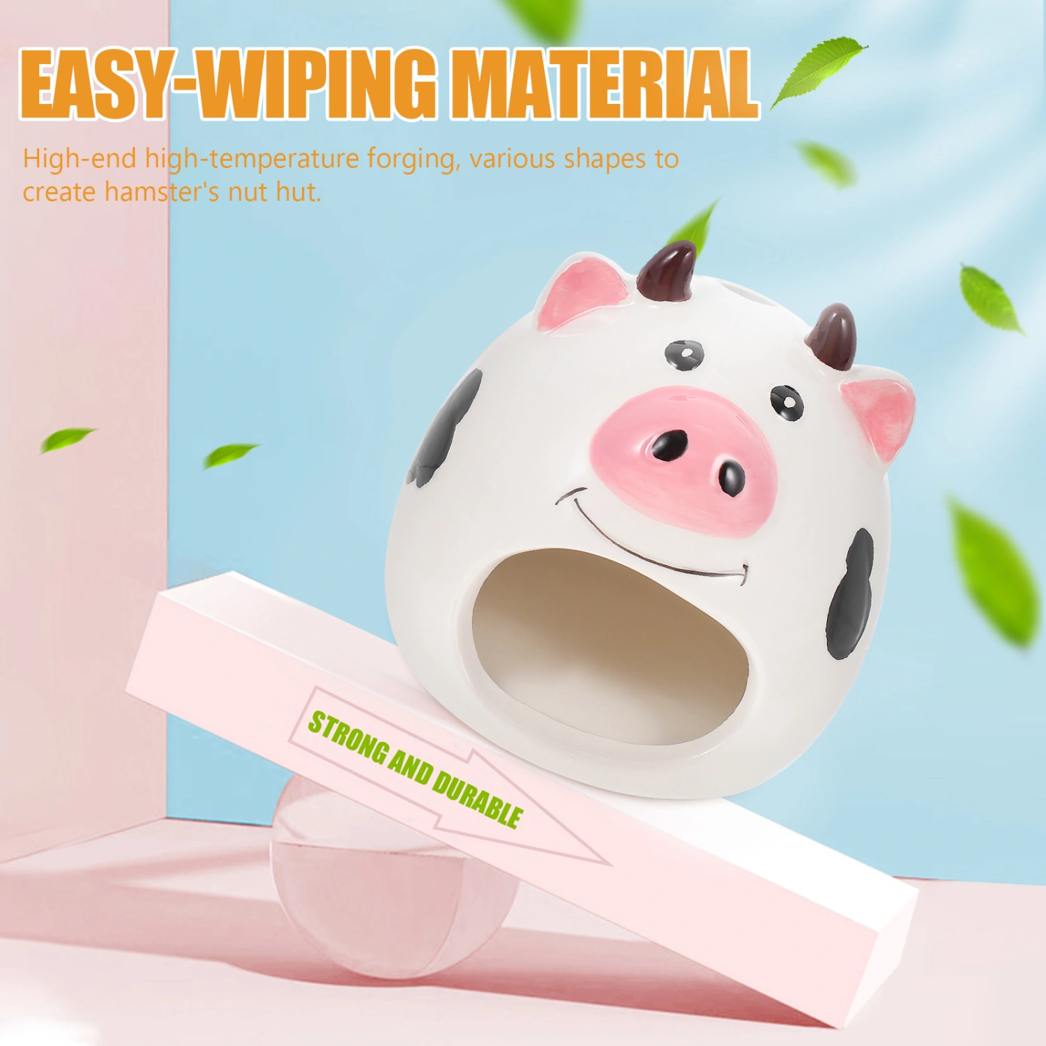 Small Hamster Nest Cartoon Cow Shaped Hamster Cage Ceramic Cooling Hamster House