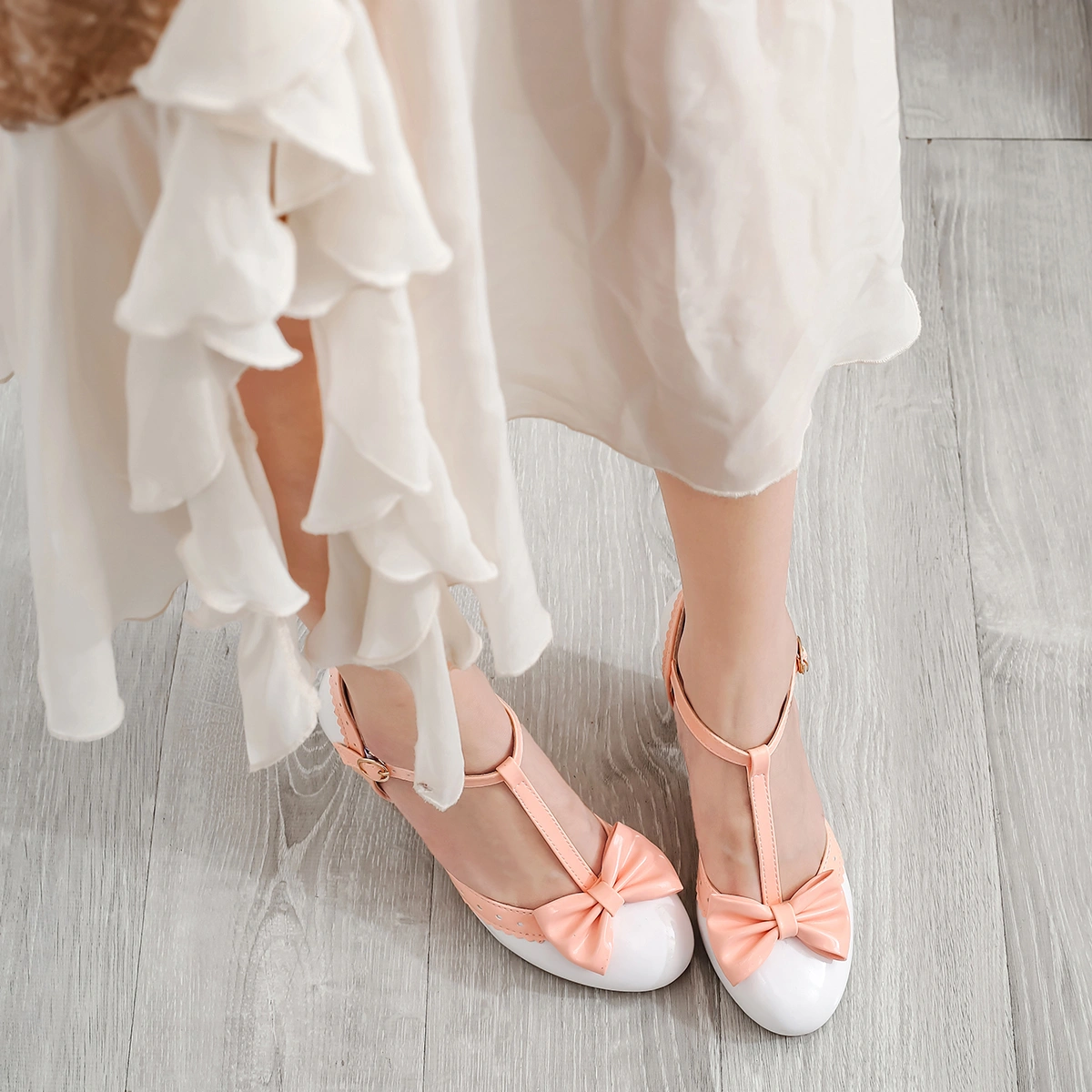 High Heel Sandals Sweet Summer Bow Round Head Shallow Summer High Heel Sandals for Woman (White, 41 Yard)