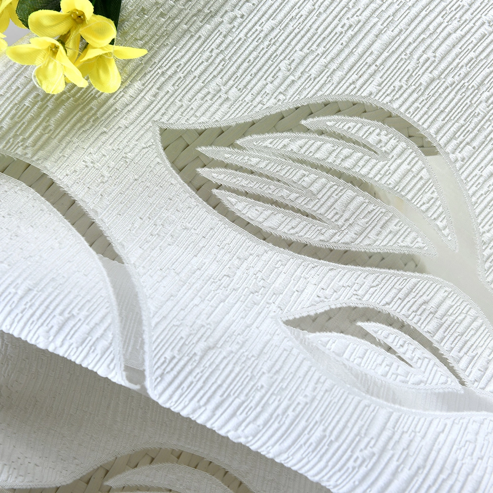 1Pc Leaf Printed Curtain Fashion Single Side Window Screening Creative Window Gauze (White, 100x250cm)