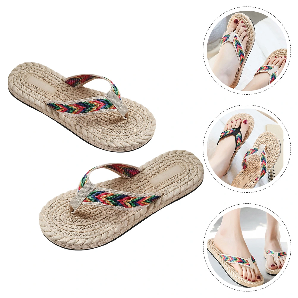 1 Pair Casual Flip-flops Beach Summer Imitation Straw Flat Slippers for Women
