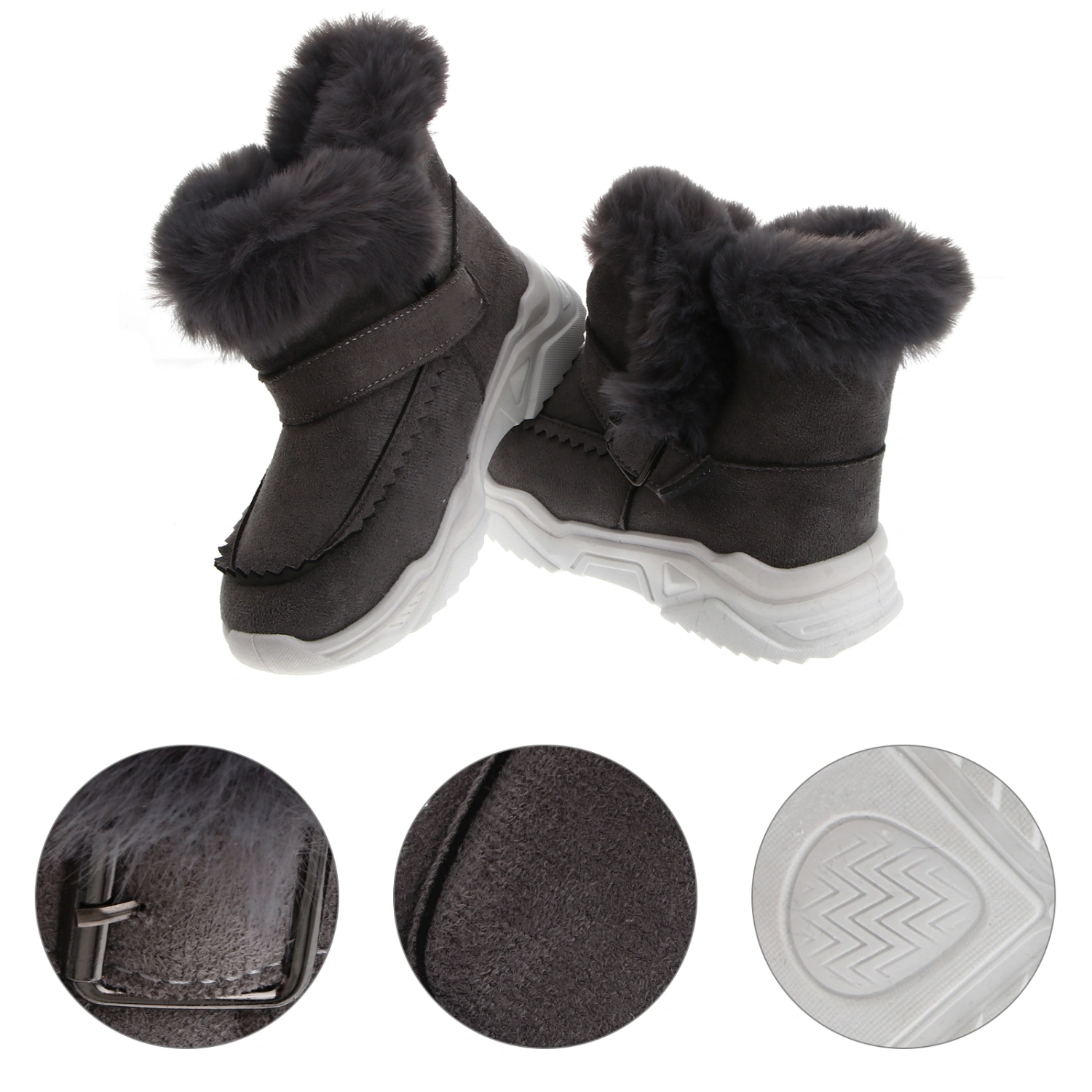 1 Pair Children Snow Boots Cotton Thicken Flannel Snowshoes Warm Winter Shoes Footwarer for Girls - 32 Yard(Grey)