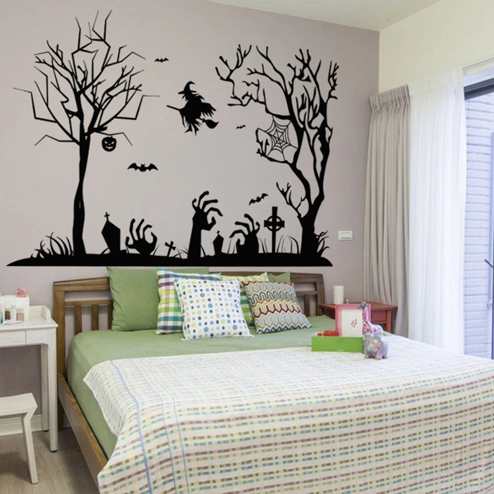 Halloween Wall Sticker PVC Removable Wall Decals Bedroom Wall Paster Home Decoration Black