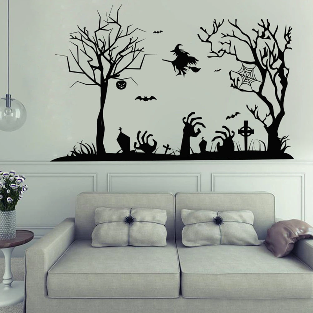 Halloween Wall Sticker PVC Removable Wall Decals Bedroom Wall Paster Home Decoration Black