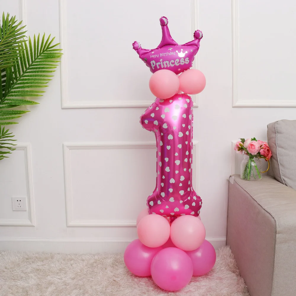 2pcs 32inch Number 1 Foil Stand Up Balloon Set Road Cited Column Balloon for Baby Shower Birthday Party Celebration (Blue and Pink)