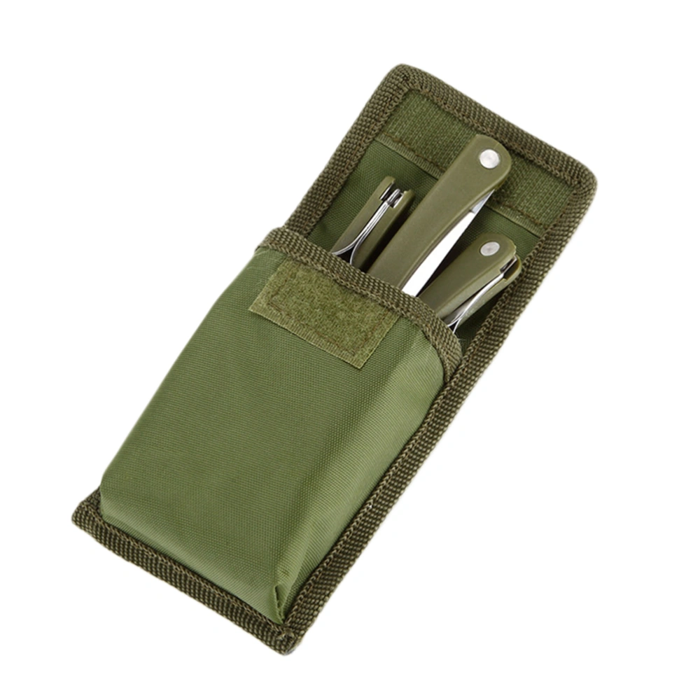 3 Pieces/set Folding Outdoor Tableware Camping Picnic Cutlery Stainless Steel Fork Spoon (Army Green)