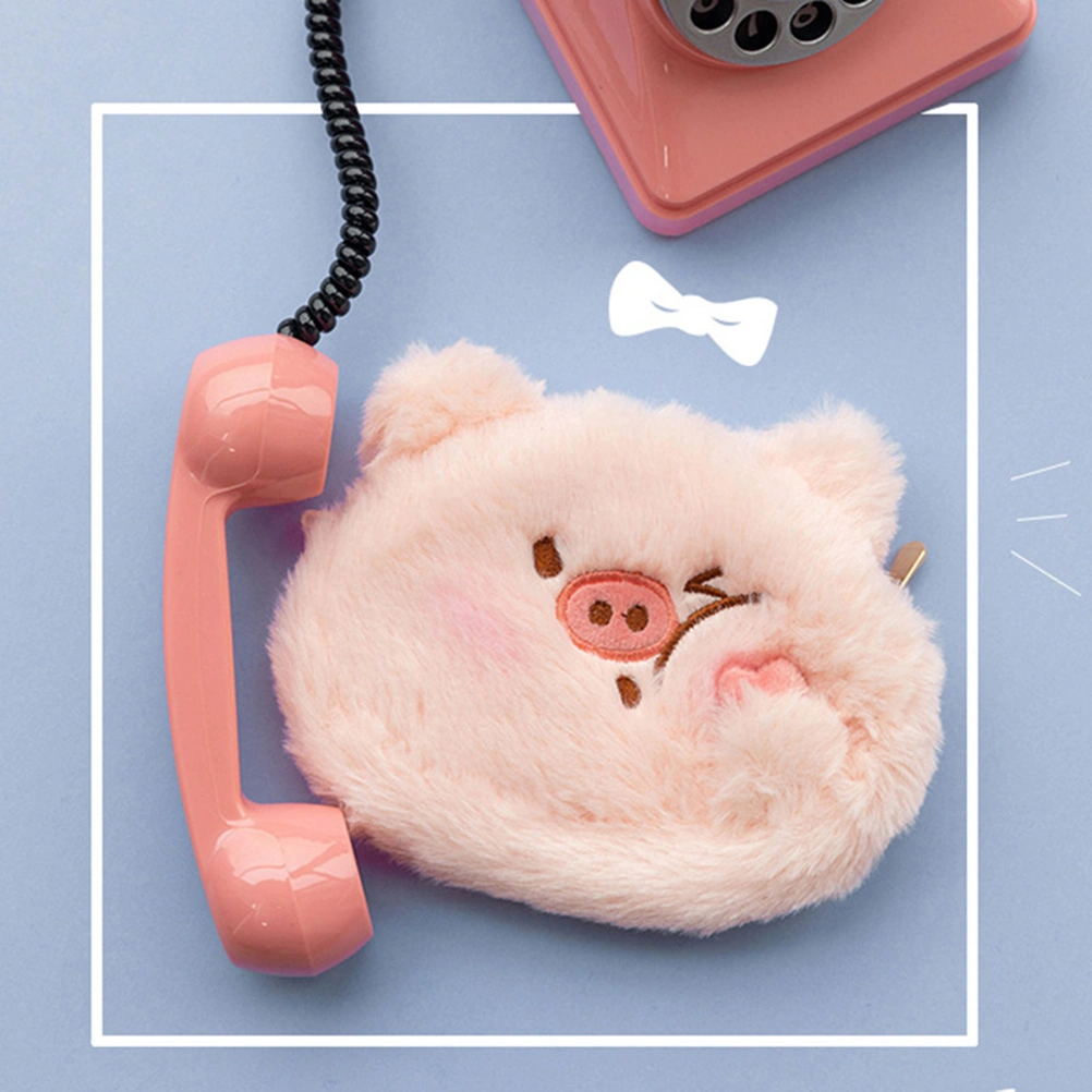 1Pc Plush Adorable Pig Coin Bag Pig Cartoon Holder Zippered Lovely Pig Coin Purse Wallet Money Bag for Women Girls (Pink)