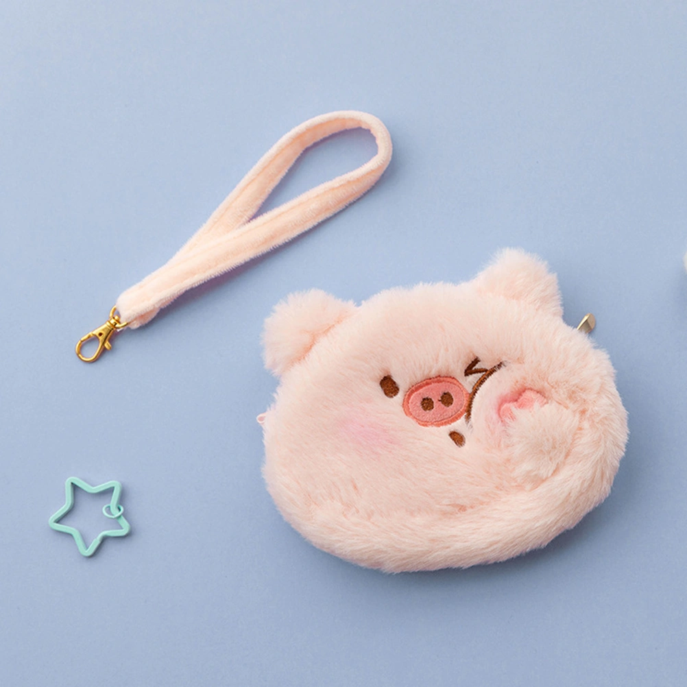 1Pc Plush Adorable Pig Coin Bag Pig Cartoon Holder Zippered Lovely Pig Coin Purse Wallet Money Bag for Women Girls (Pink)