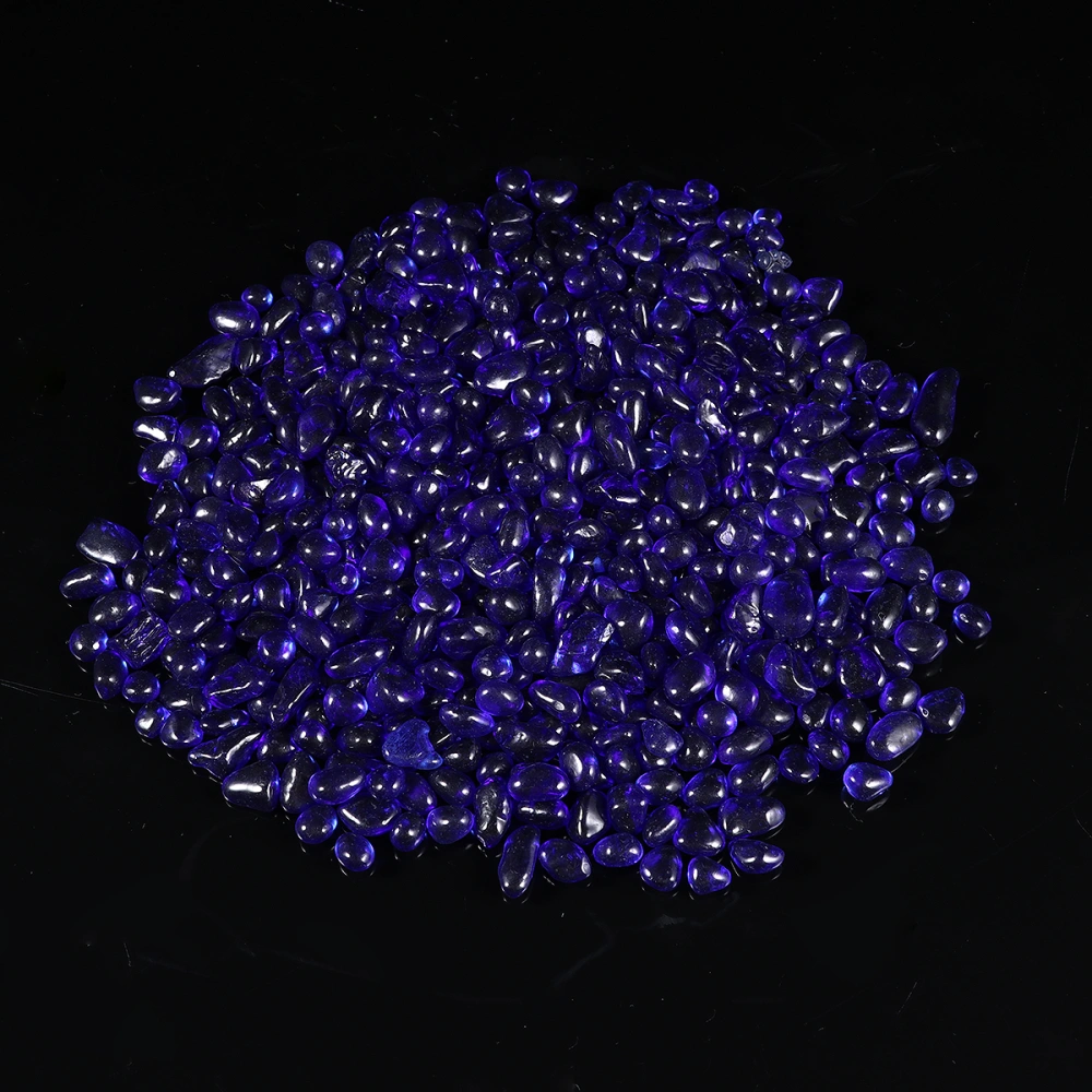 Glass Gravel DIY Fish Tank Decoration Colorful Glass Crystal Gravel for Home Store (5-9mm Dark Blue Style 500g)