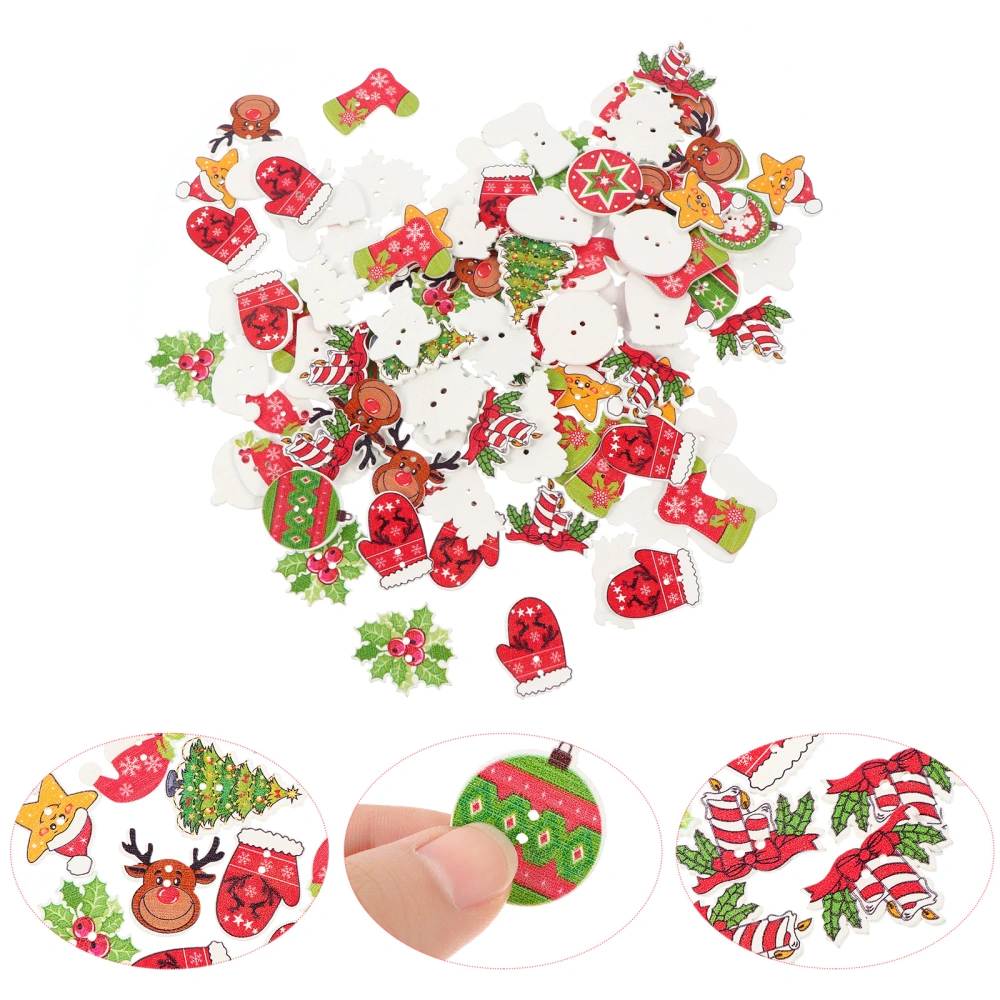 100pcs Christmas Buttons Painting Wooden Buttons Coat Accessories (Mixed Style)