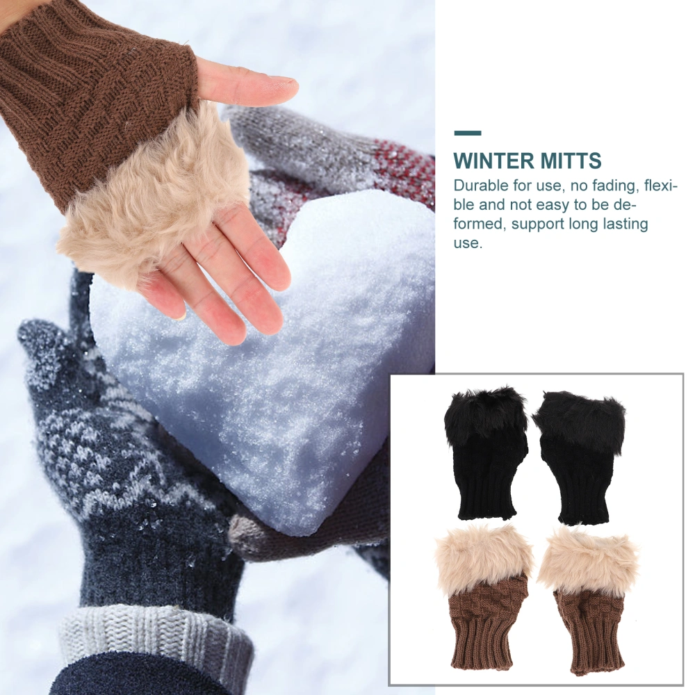 2 Pairs Winter Plush Fingerless Gloves Warm Half Finger Gloves for Cold Weathers