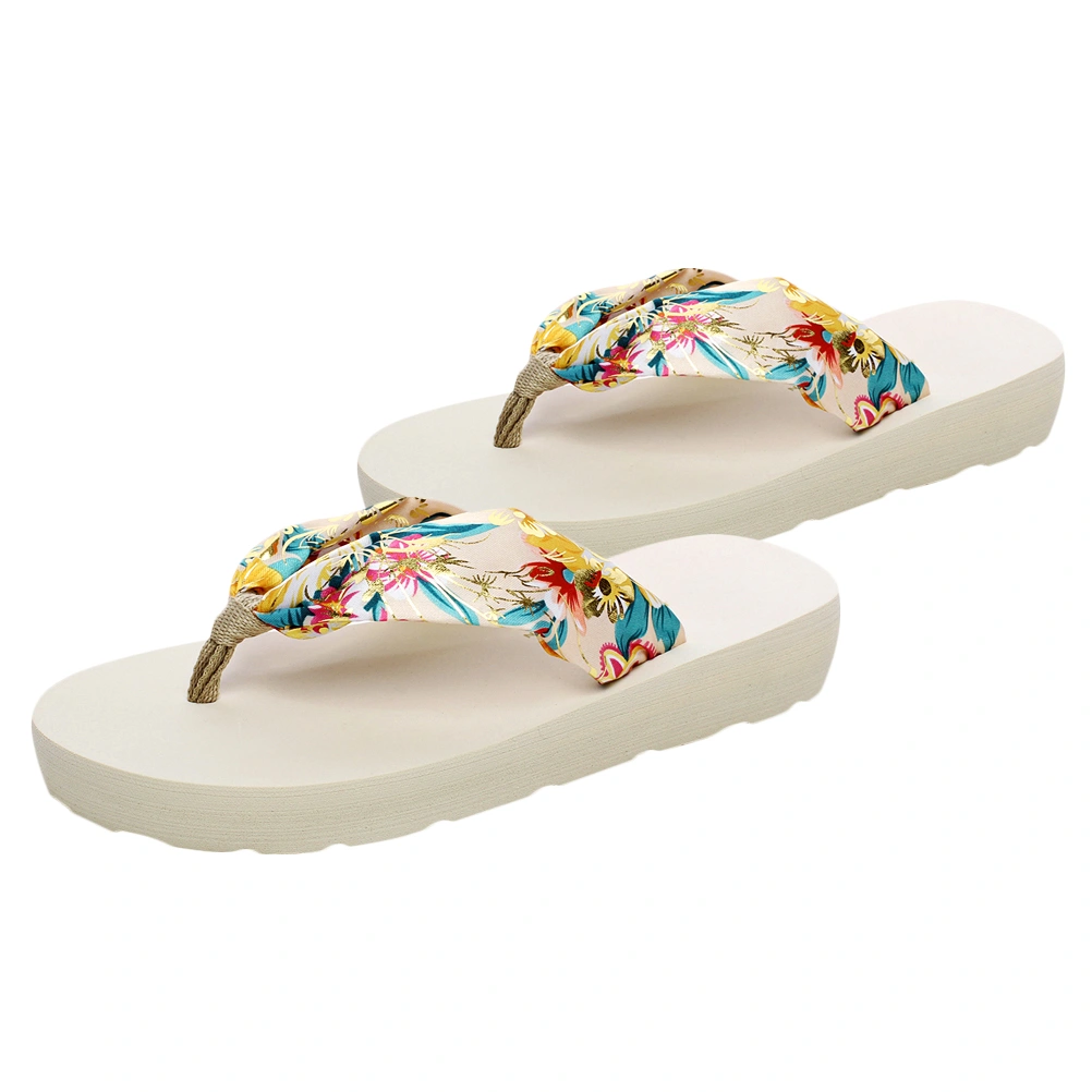 1 Pair Bohemia Style Kids Slipper Silk Fabrics Anti-slip Slippers Stylish Summer Slipper Household Mid-heel Slipper for Kids Wearing (Beige Gold Stamping Silk Cloth Size 25/26 10.5US,10UK,27.5EU,4.323Inch)