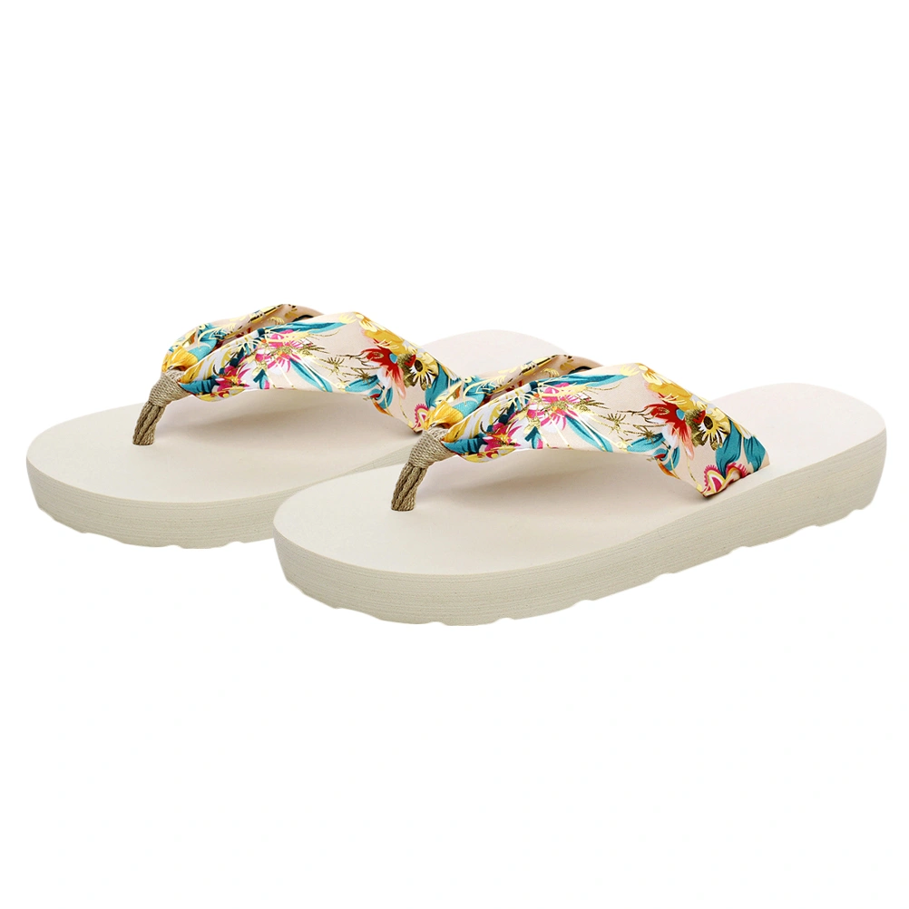 1 Pair Bohemia Style Kids Slipper Silk Fabrics Anti-slip Slippers Stylish Summer Slipper Household Mid-heel Slipper for Kids Wearing (Beige Gold Stamping Silk Cloth Size 25/26 10.5US,10UK,27.5EU,4.323Inch)