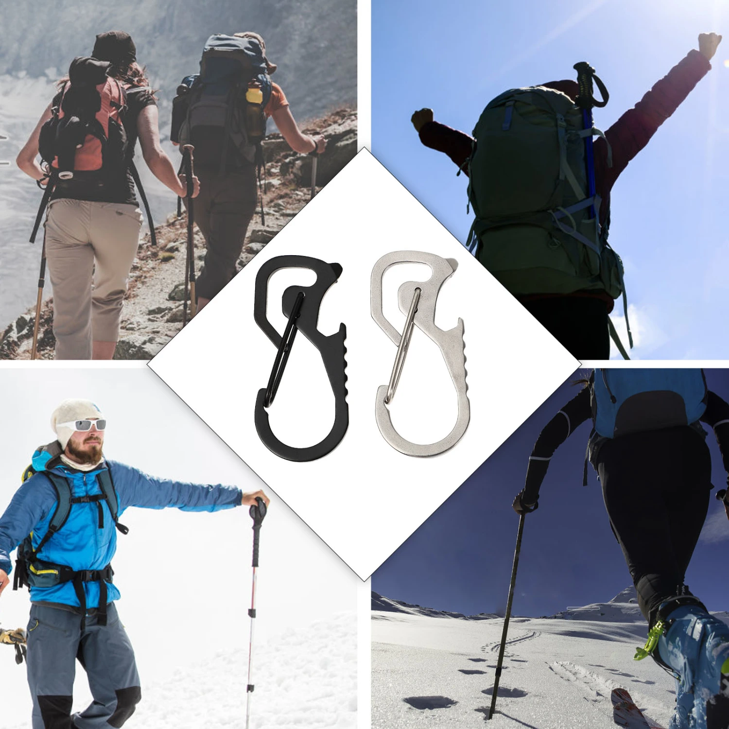 2pcs Stainless Steel Key Rings Outdoor Camping Carabiners Heavy Duty Carabiners