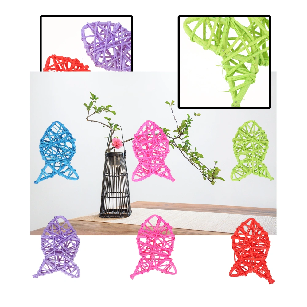 6PCS Rattan Woven Fish-shaped Pendant Creative Hollow-out Hanging Decoration