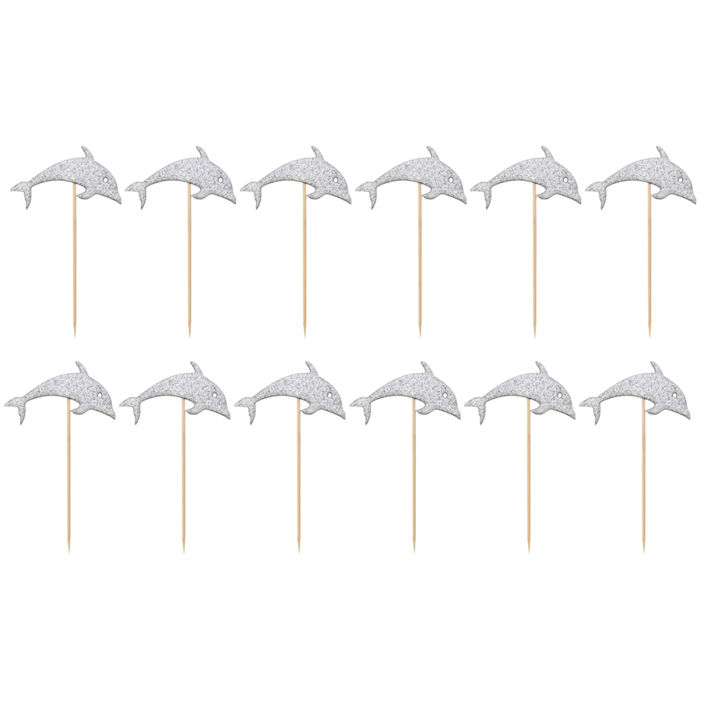 12pcs Dolphin Cake Toppers Funny Picks Paper Cupcake Decor Party Supplies for Birthday Festival