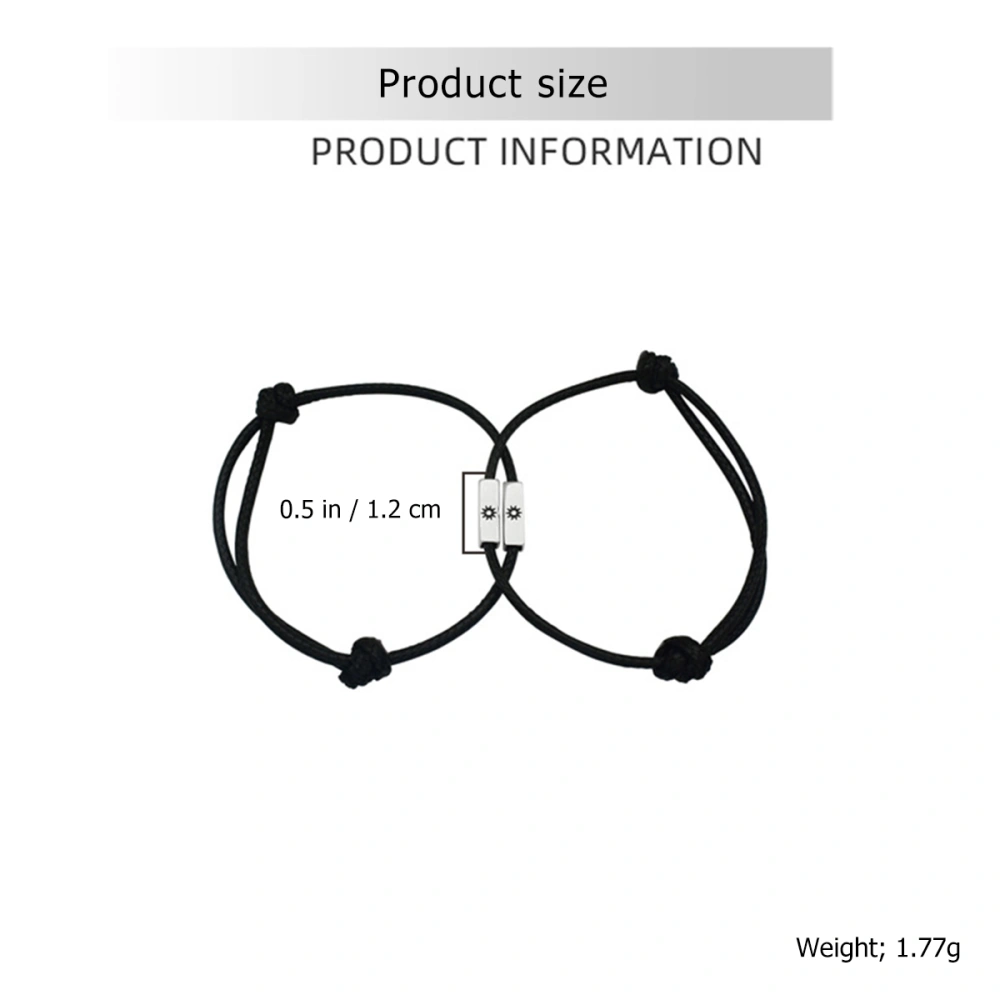 Fashion Woven Black Rope Sun Moon Patterns Lovers Bracelet Simple Silver Bracelets (Sun, Black)