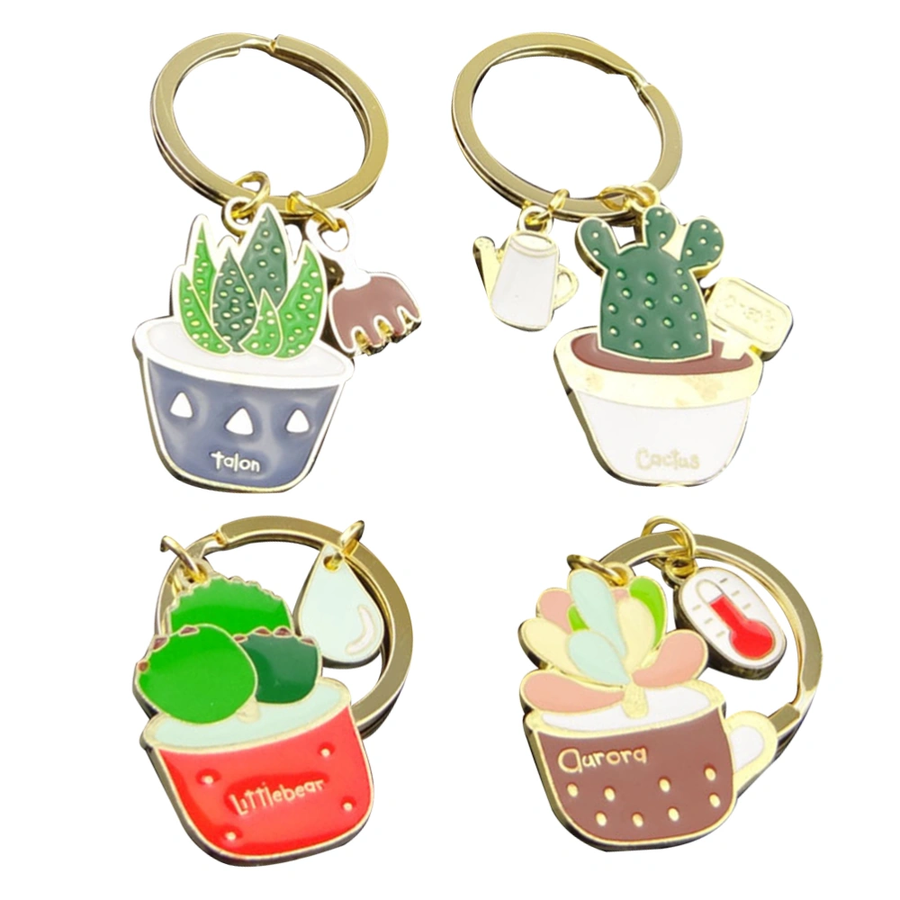 4Pcs Succulent Shaped Key Chain Bag Hanging Pendant Creative Key Ring Keychain