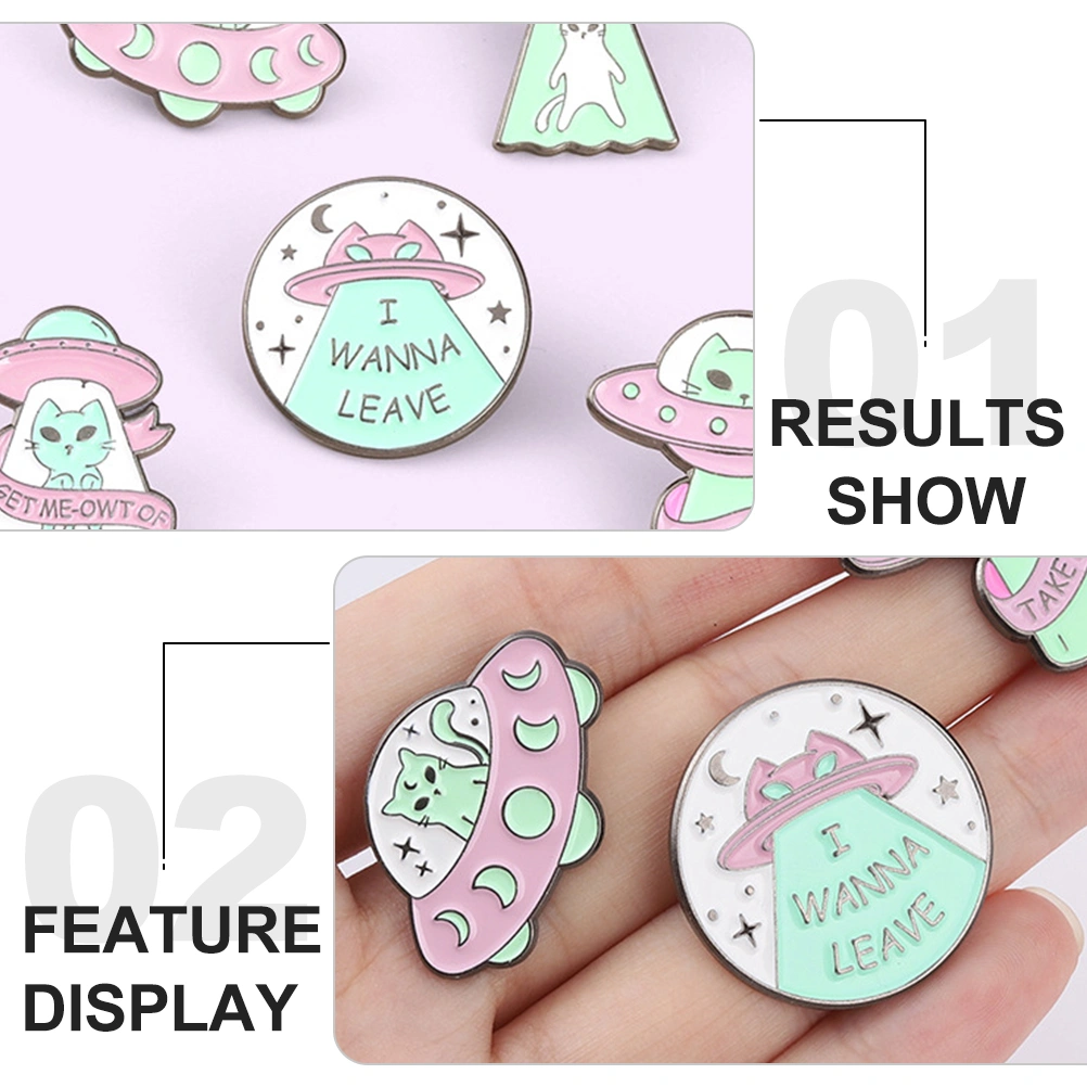 5pcs Enamel Lapel Pin Astronaut Cat Brooch Backpack Badge Spaceship Lapel Brooch