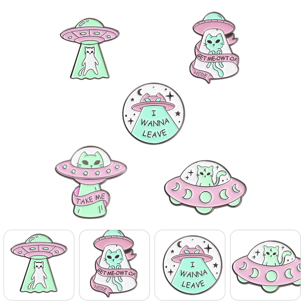 5pcs Enamel Lapel Pin Astronaut Cat Brooch Backpack Badge Spaceship Lapel Brooch
