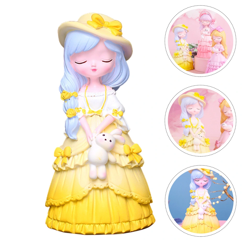 1Pc Girl Character Statue Adorn Home Creative Desktop Decor Novel Gift Yellow