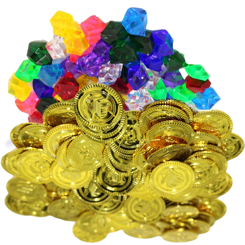 20 Pieces Pirate Gold Coins and 100 Pieces Pirate Gems Jewelry Playset Pack Party Favor