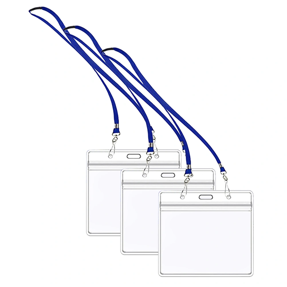 3pcs Transparent Cards Protective Covers Cards Holders with Hanging Lanyard