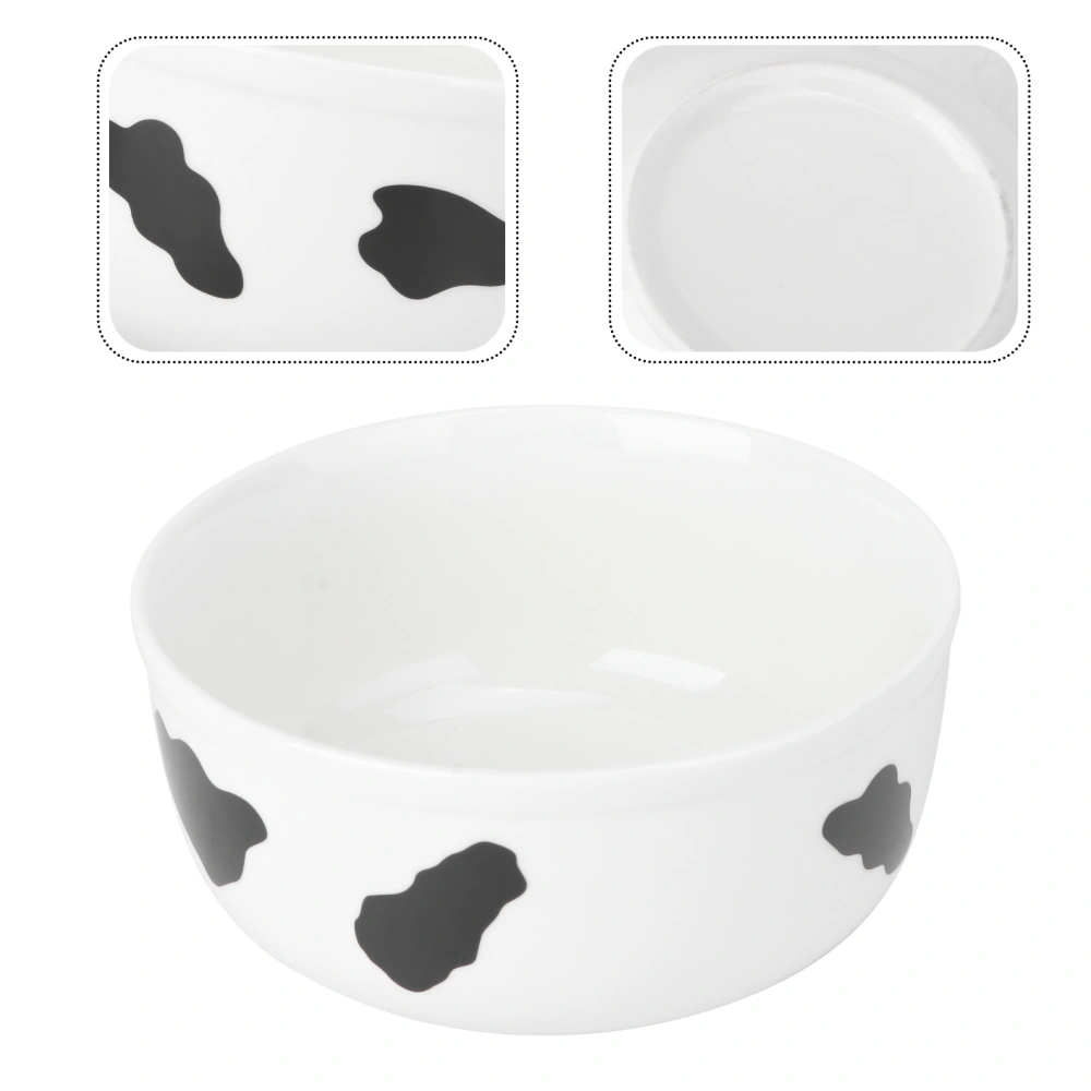 1pc Fruit Salad Bowl Ceramic Ramen Bowl Home Cow Pattern Snack Bowl(Black White)