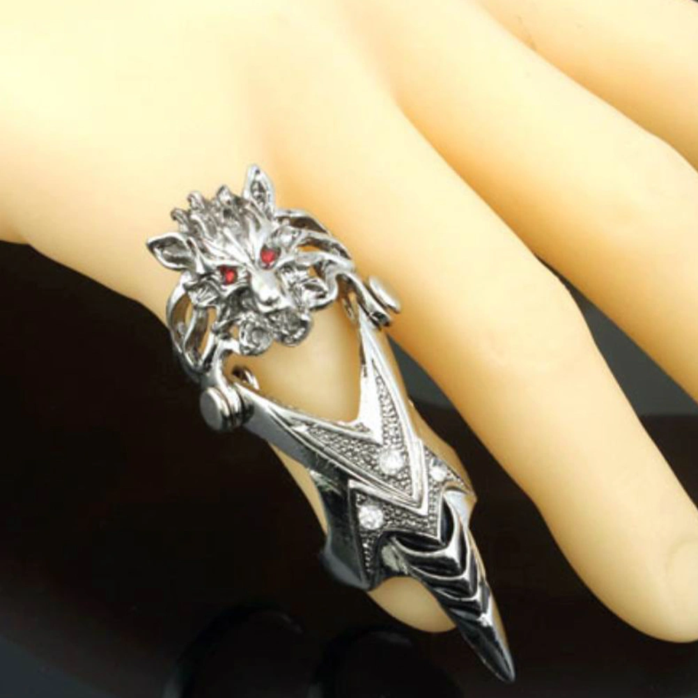 Vintage Wolf Head Finger Ring Men Jewelry Halloween Jewelry Punk Style Cool Spiky Joint Ring