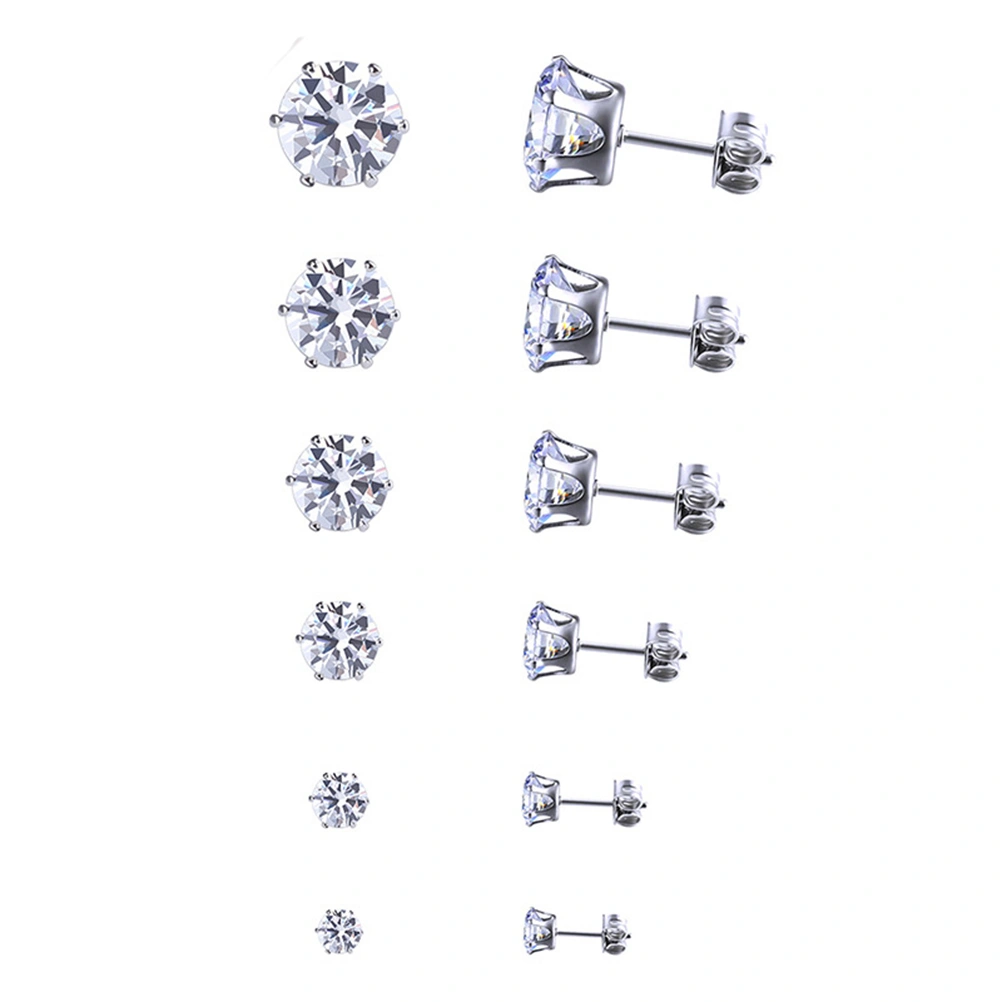 6pcs Heart and Arrow Zircon Earrings Fashion Jewelry Set With Ear Stud (3MM+4MM+5MM+6MM+7MM+8MM)