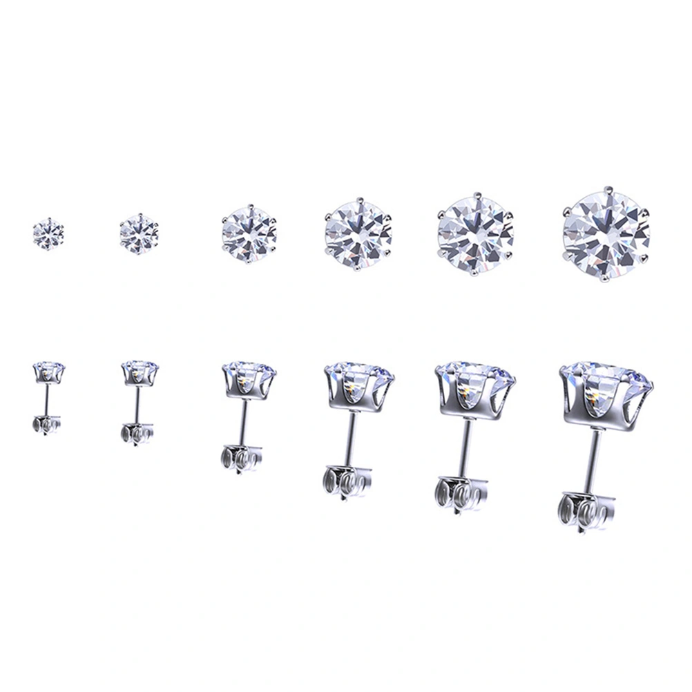 6pcs Heart and Arrow Zircon Earrings Fashion Jewelry Set With Ear Stud (3MM+4MM+5MM+6MM+7MM+8MM)