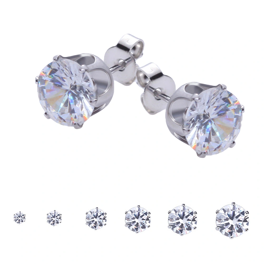 6pcs Heart and Arrow Zircon Earrings Fashion Jewelry Set With Ear Stud (3MM+4MM+5MM+6MM+7MM+8MM)