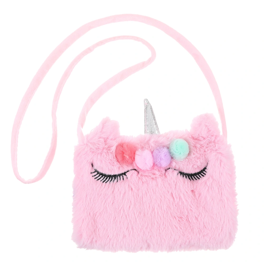 Pink Unicorn Design Shoulder Pouch Plush Crossbody Bag Adorable Coin Bag Girl Purse Portable Outdoor Storage Bag