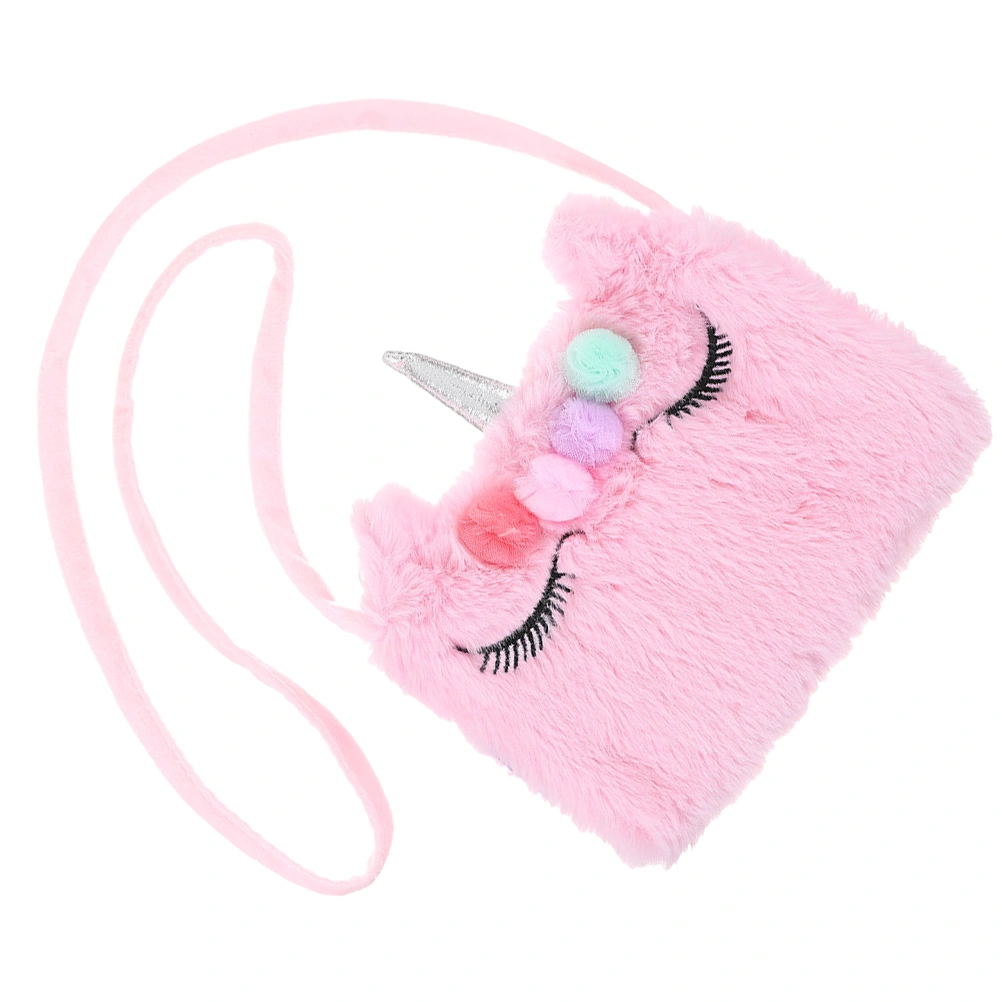 Pink Unicorn Design Shoulder Pouch Plush Crossbody Bag Adorable Coin Bag Girl Purse Portable Outdoor Storage Bag