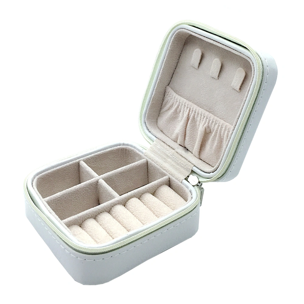 Delicate Convenient Jewelry Box Portable Travel PU Jewelry Box for Storage Use (White)