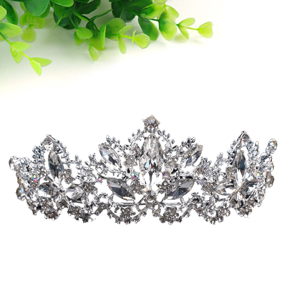 Bridal Headband Crown Crystal Drill Hair Band Headwear Wedding Accessories (Silver)