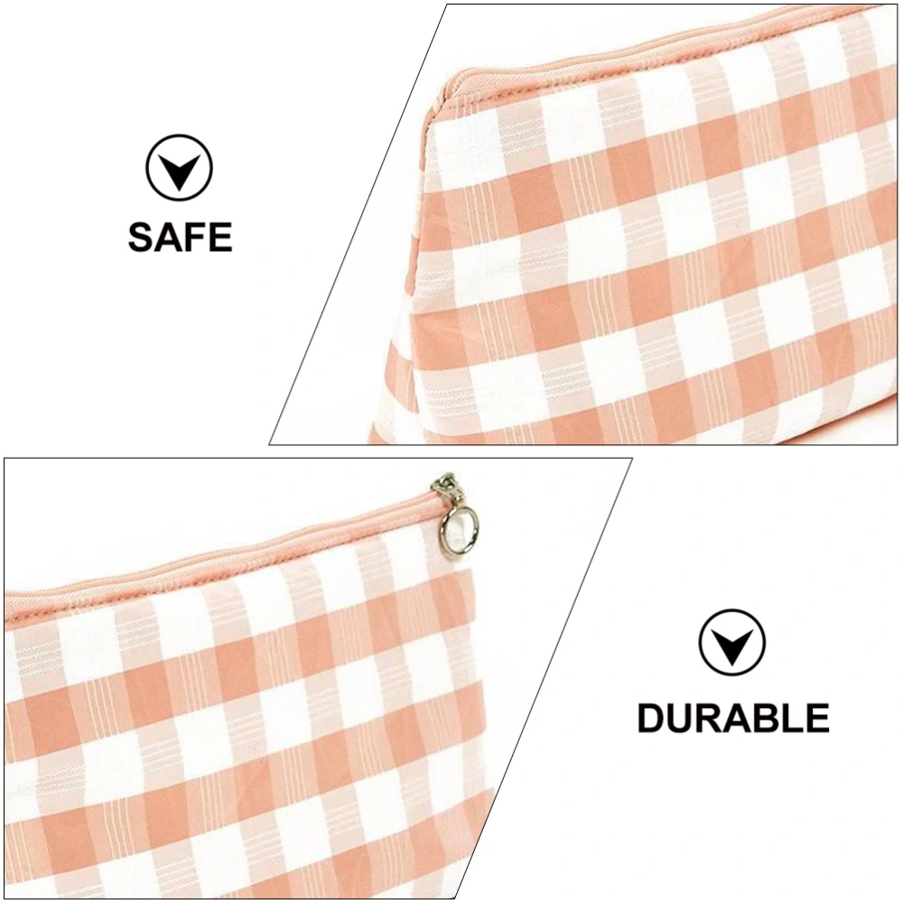 1pc Portable Cosmetic Bag Smooth Zipper Plaid Cosmetic Bag Purse for Women Lady