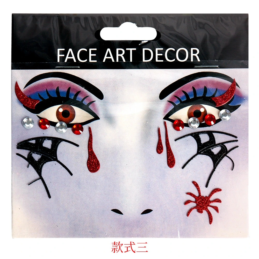 2 Sheets of Halloween Party Makeup Stickers Rhinestone Temporary Face Tattoo Stickers Halloween Party Favors